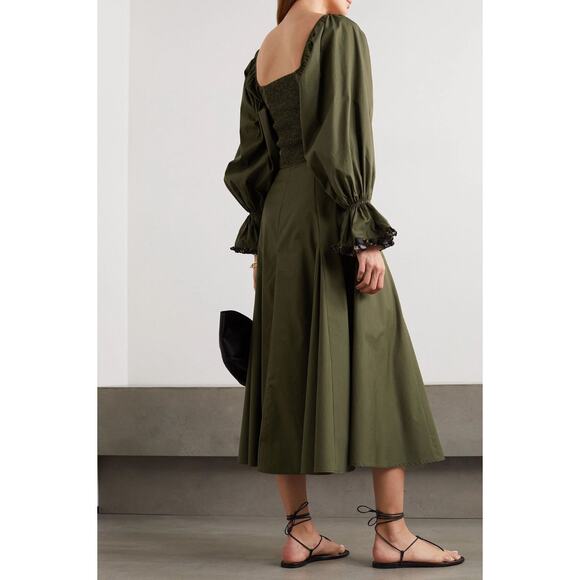 Lug Von Siga Army Green Serena Ruffle Cotton Poplin Midi Dress Size 6 - Picture 2 of 12